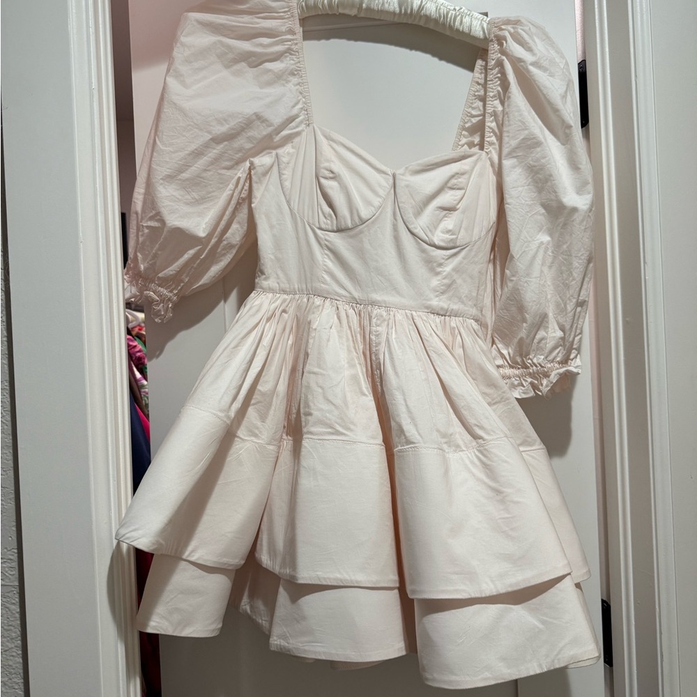 Selkie Blush Pink Puff Sleeve Mini Dress